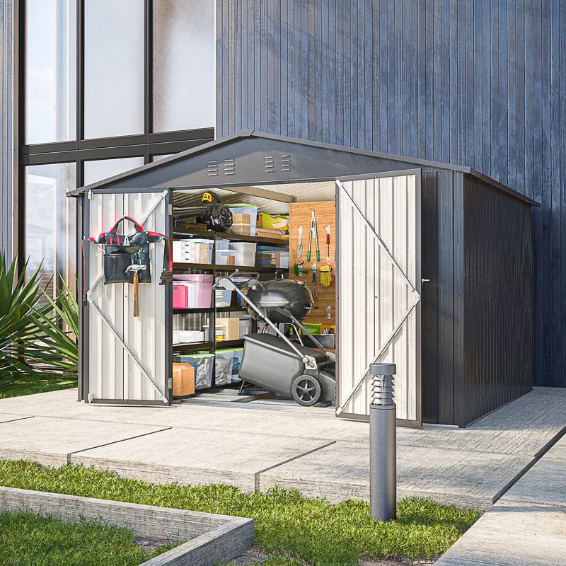 10X8 FT Outdoor Storage Shed, Black, 75.2" H x 118.11" W x 99.21" D