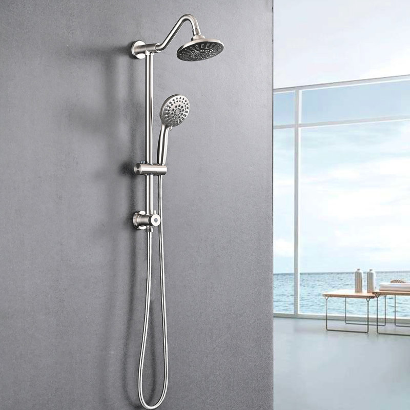 Shower System In Brushed Nickel With Adjustable Slide Bar, 6 Inch Rain Head And Handheld For Custom Dual Handheld, Easy To Operate