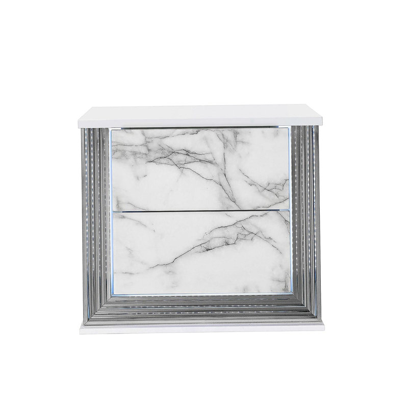 Armoire de chevet en marbre avec éclairage à DEL Moon White
