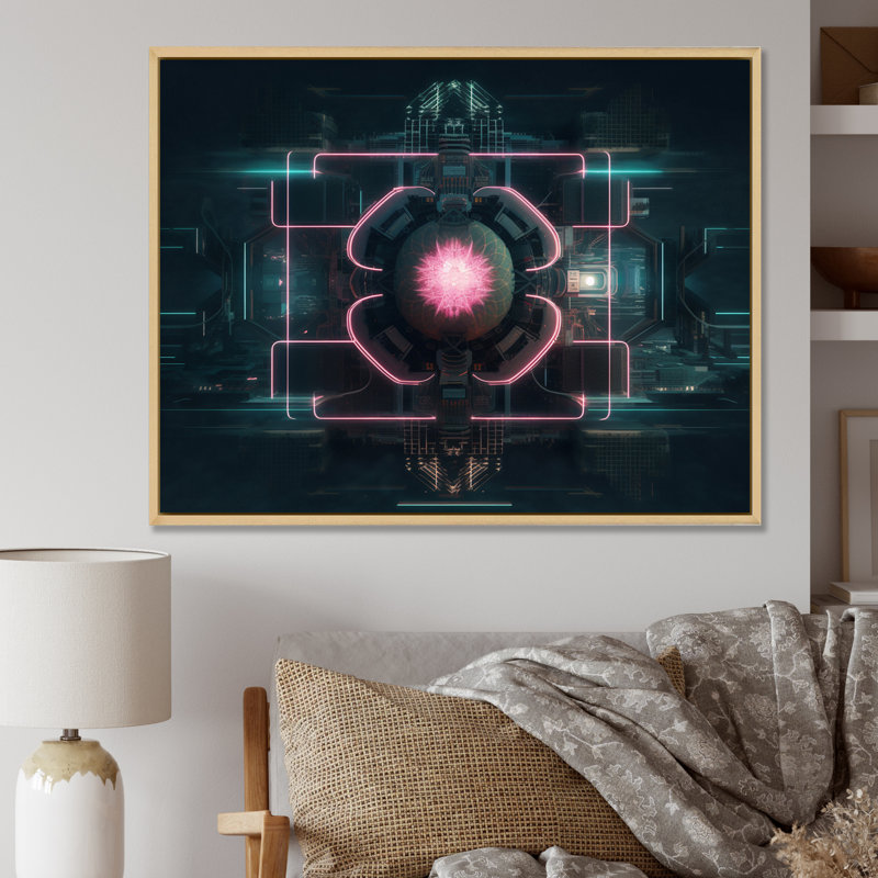 " Abstract Futuristic Lotus ", 30" H x 40" W, Brown Floater Framed