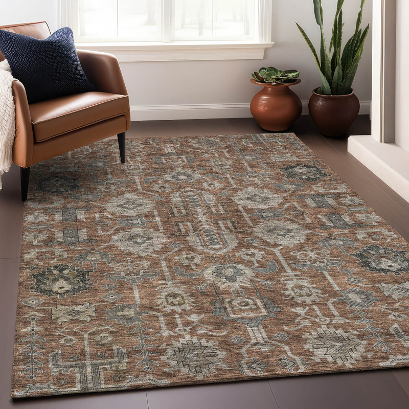 Premium Machine Washable Prisco Paprika Rug, Rectangle 2'6" x 3'10"