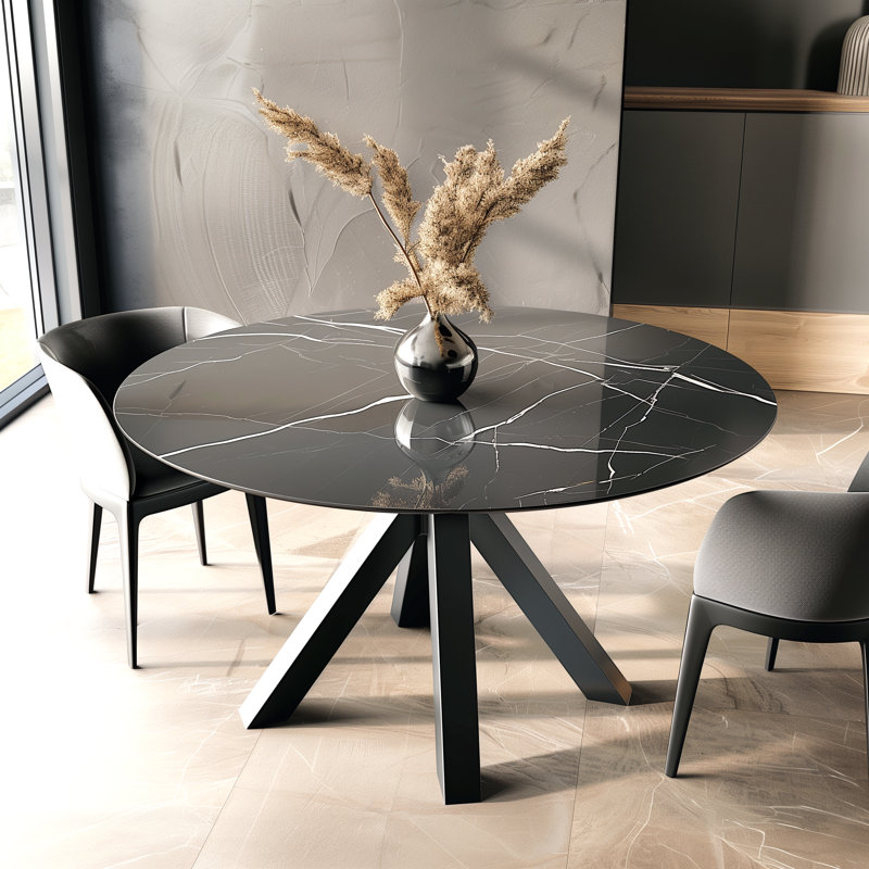 Table de salle à manger en pierre avec base en métal en forme d'araignée