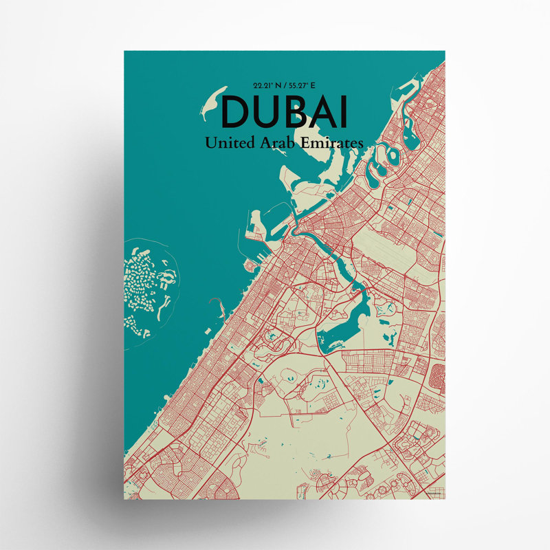 Dubai City Map In Tricolour - No Frame Print, 27.6cm H x 19.7cm W x 0.05cm D