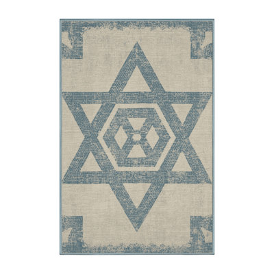 Tapis abstrait moderne et contemporain lavable à la machine Alderamin Hanukkah - beige et bleu ciel