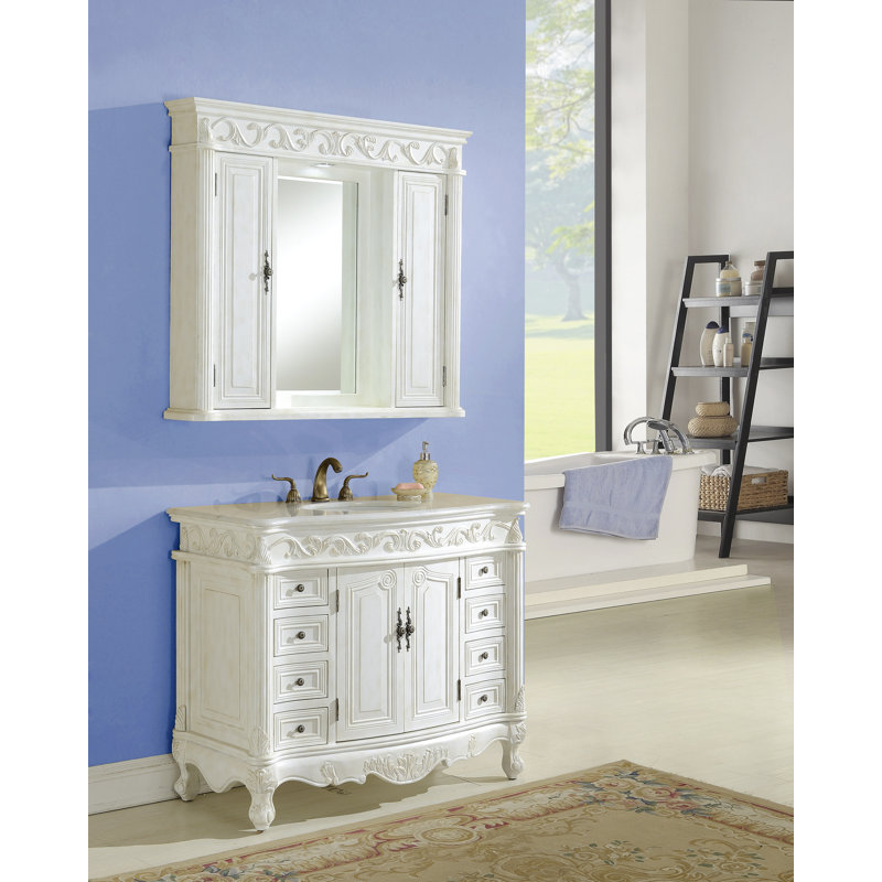 48'' Single Bathroom Vanity with Top, Antique White, Cream Marble