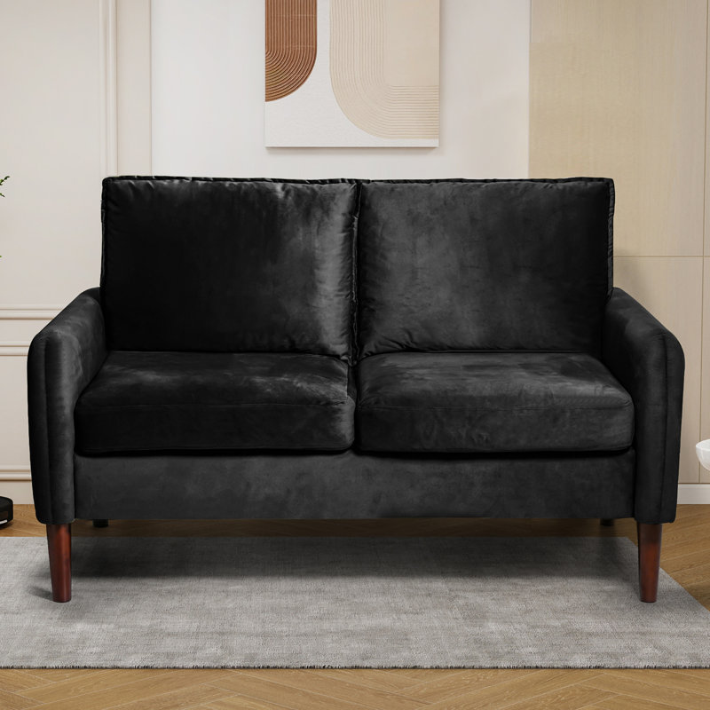 56" Velvet Sofa For Small Spaces, Compact Living Room & Apartment Furniture, Easy To Clean And Space Saving Design, Black