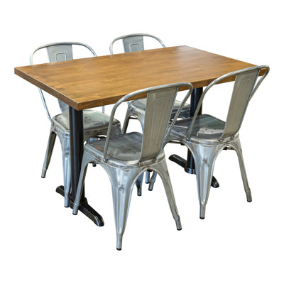 4 - Person Solid Wood Top Double Pedestal Dining Set