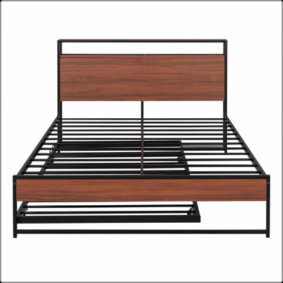 Base de lit plateforme en métal avec couchette, ports USB et support à lattes