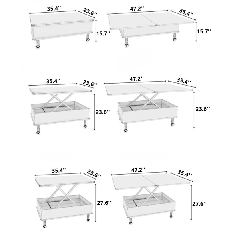 Table basse Mid-Century moderne à plateau relevable avec rangement géométrique / treillis, Blanc antique