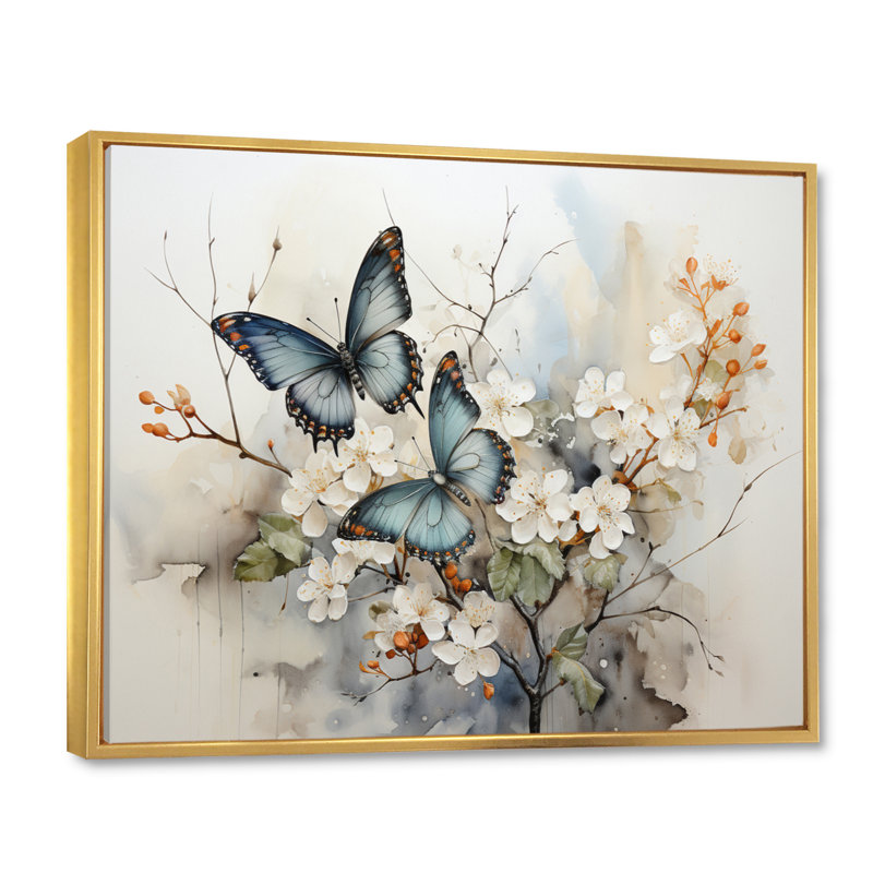 «Blue Blue Butterfly Glimpse Of Serendipity», art encadré papillon, H 16 po x l 32 po, Reproduction avec cadre flottant