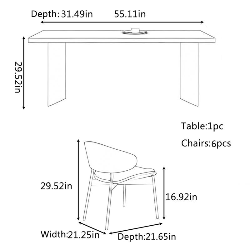 Combinaison de table et de chaises haut de gamme., H 29,52 po x L 55,11 po x l 31,49 po, 7