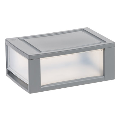 Diedrich Stackable Storage Bin W/ Drawer, Grey
