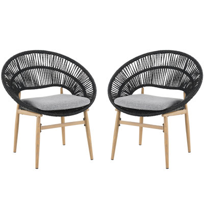 Chaise de salle à manger d'extérieur pour 2 personnes, coussins gris, simili foncé, structure en rouille pour profiter du patio, bain de soleil