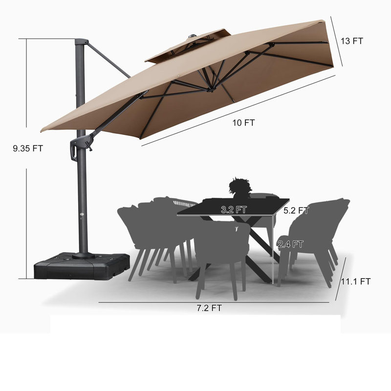 4m x 3m Rectangular Cantilever Parasol, Taupe