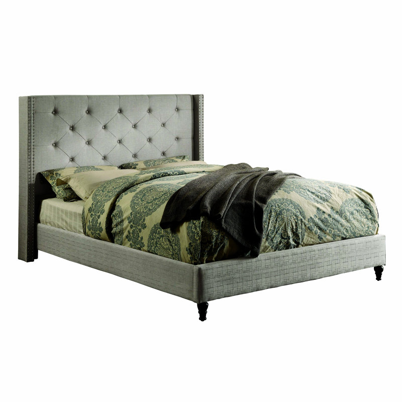 Cecilia Upholstered Wingback Bed, California King, Gray
