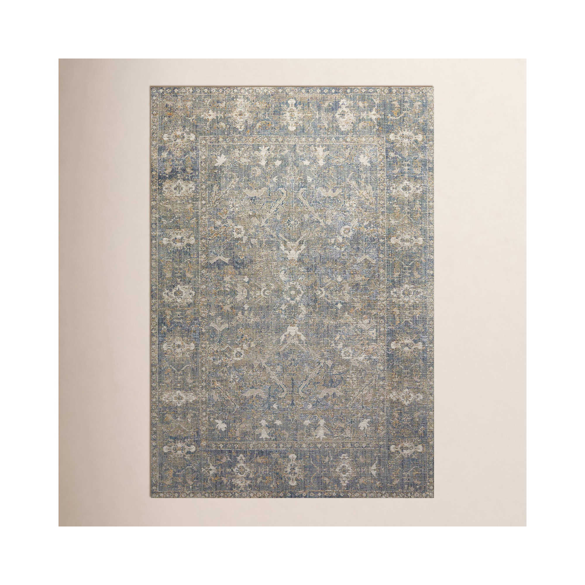 Chris Loves Julia x Loloi Rosemarie Oriental Sand/Lagoon/Off White Area Rug, Square 1'6"