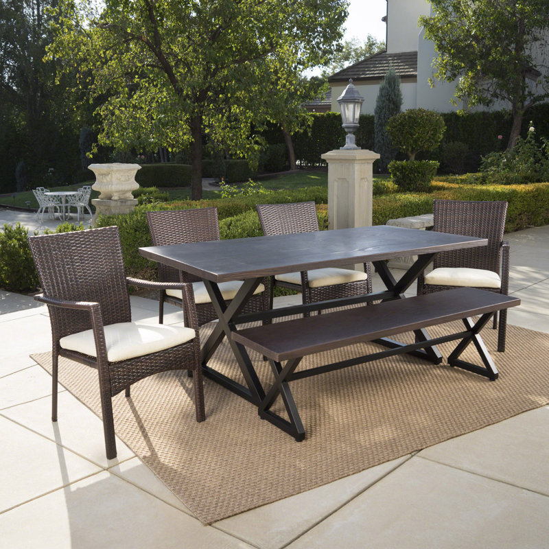 Loyd 6 - Person Wicker Patio Dining Set with Rectangular Table, Brown
