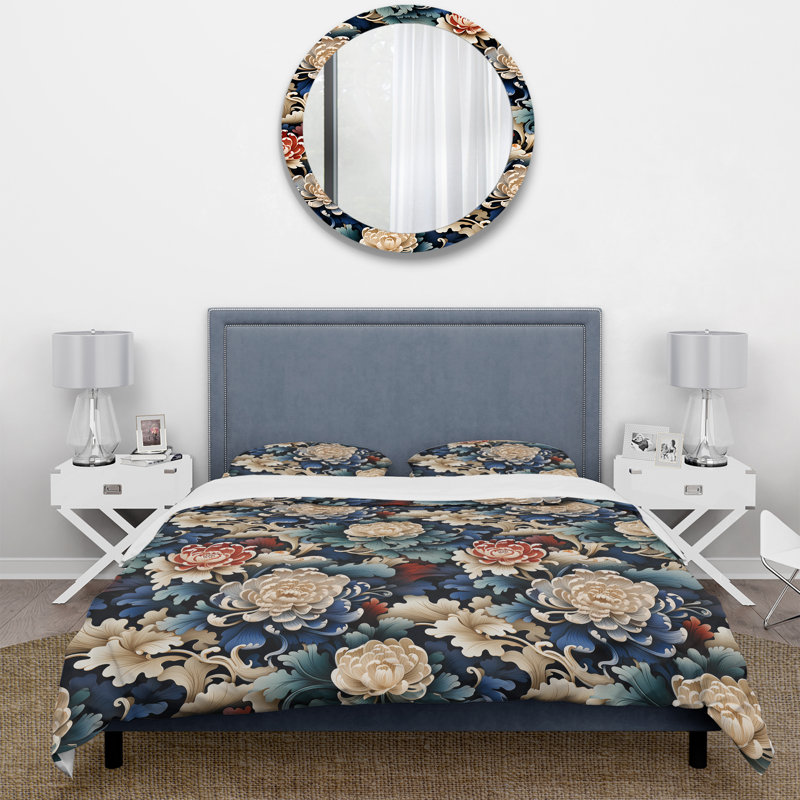 Asian Artistry Floral III - Ensemble de housse de couette oriental - Microfibre de polyester