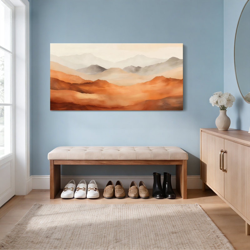 Ensemble de 1 tableau sur toile tendue représentant un paysage désertique et une chaîne de montagnes, H 20 po x l 40 po