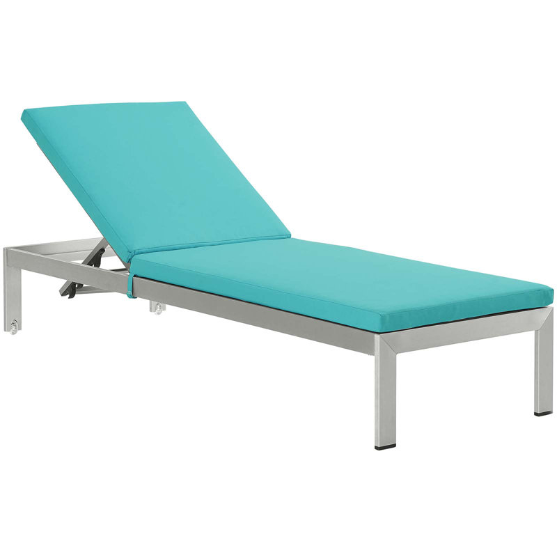 Turquoise Cushioned Aluminum Outdoor Chaise Lounger