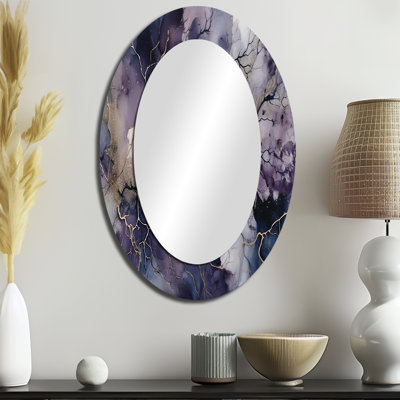 Mauve et explorer la langue de la peinture III - Miroir décoratif ovale abstrait sur métal