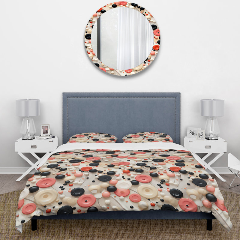 Ensemble de housse de couette rose et noir à pois, Housse de couette pour grand lit et 2 taies décor