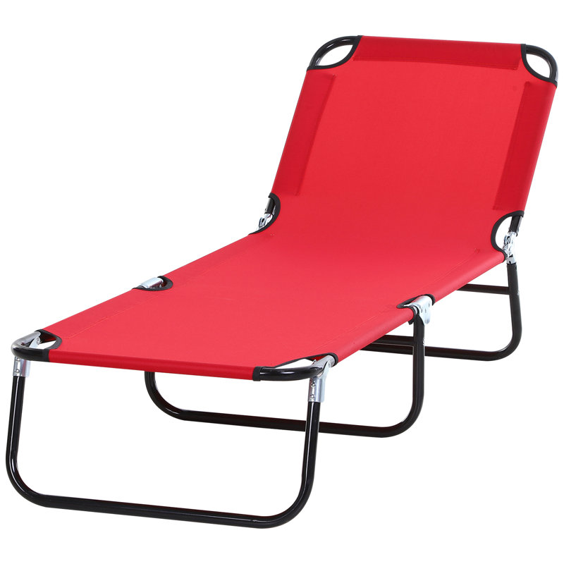 Chaise longue rouge de jardin - 5 positions inclinables, pliable, structure en acier pour bronzer à l'extérieur sur la terrasse. 5 positions, structure rouge, utilisable à la plage et à la maison.
