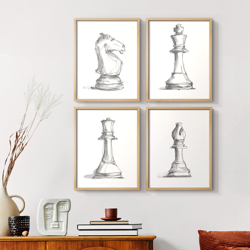 Chess Room Study I, ensemble de 4 encadrés, Naturel, H 14 po x l 44 po