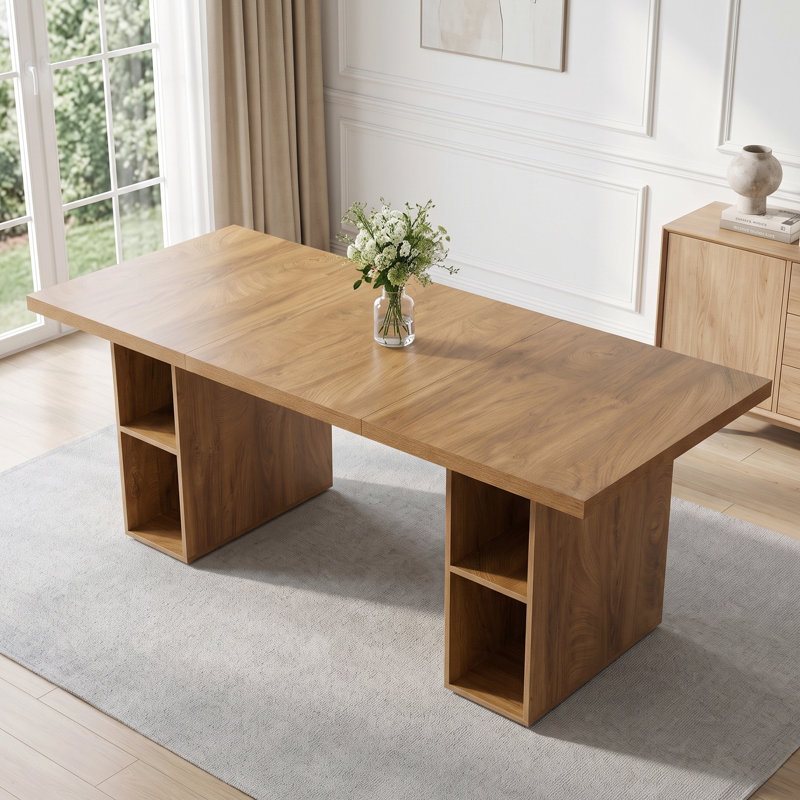 Table de salle à manger rectangulaire de 180 cm (70,8 po) en MDF imitation chêne, table de cuisine robuste avec placards latéraux ouverts pour la salle à manger, la cuisine et le salon.