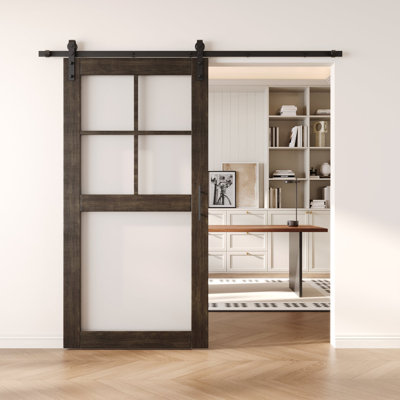 Porte de grange non assemblée et fini en verre givré 5-en-1 de 50 po x 80 po Homacer Ebony