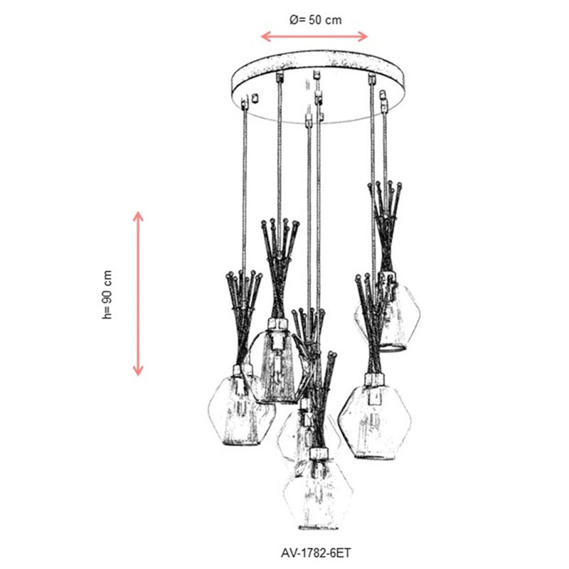 Luminaire suspendu en grappe à 6 lumières