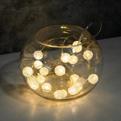 Battery Operated Mini String Light With Crackle Globes - 2 Count