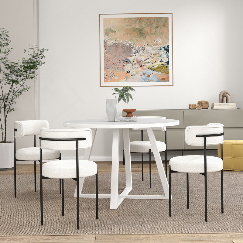 Ensemble de table de salle à manger 5 pièces, 5 Pieces: Table, 4 Chairs, Blanc