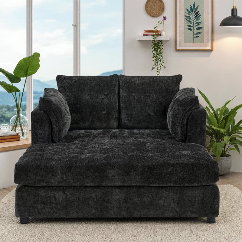 Canapé moderne avec accoudoirs et coussins capitonnés UnaSedoro, Black