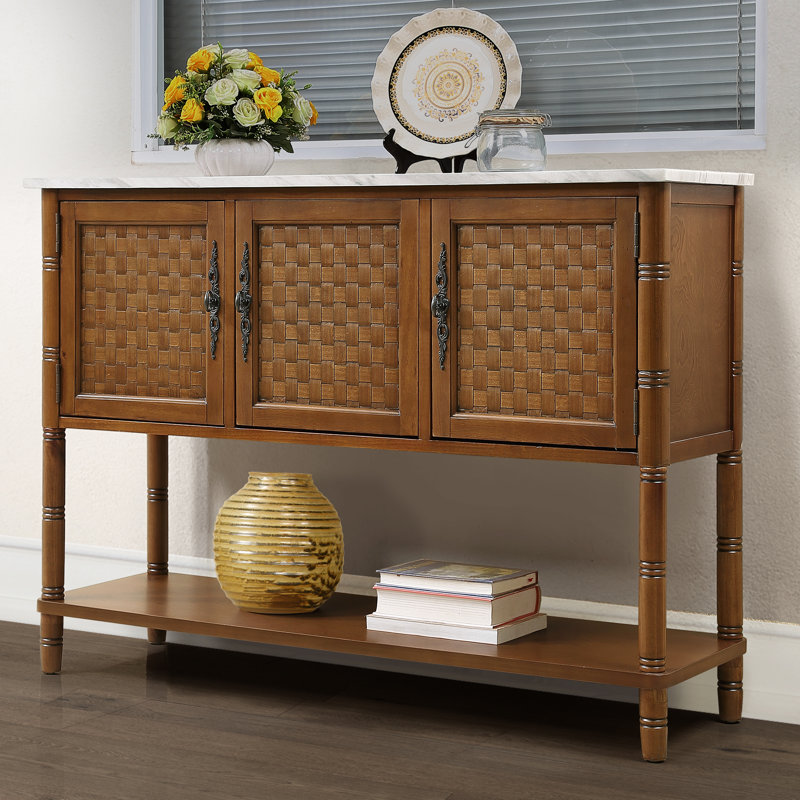 Entryway Table with artificial stone look tabletop 47'' Oak