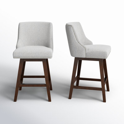 Orbay Swivel Upholstered 26'' Counter Stool With Solid Wood Frame