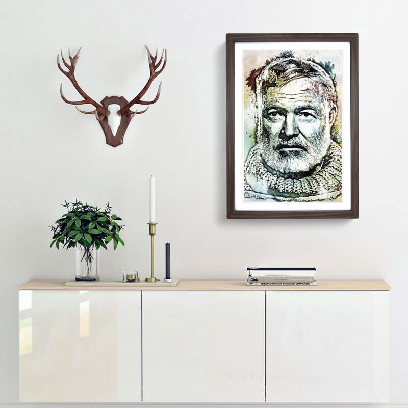 Ernest Hemingway in Abstract - Picture Frame Painting Print, 36cm H x 27cm W x 2cm D, Walnut Framed