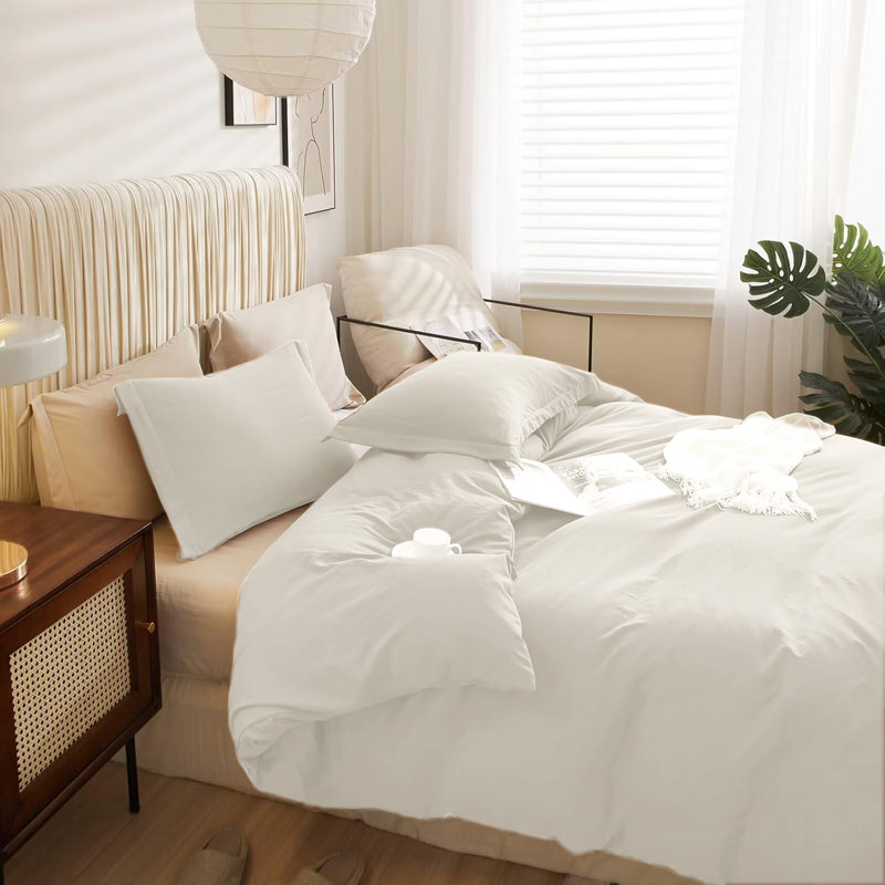 Ultra Soft 3-Piece Dyed Duvet Cover Set With Pillowcases, Cream, Single Duvet Cover + 2 Standard Pillowcases