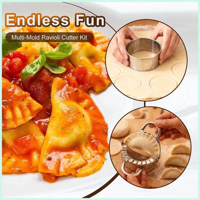 10 Piece Ravioli Cutter Set with Press Molds, Pasta Tools & Rolling Pin