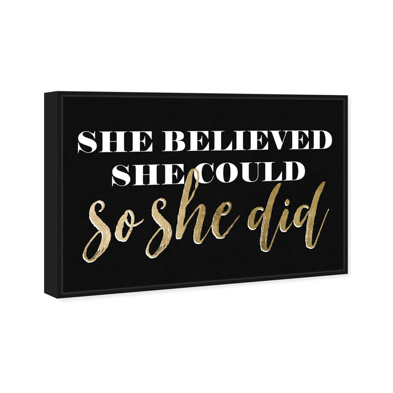 " Typography And Quotes So She Did Black Inspirational Quotes And Sayings ", Black Framed Canvas, 10" H x 15" W x 1.5" D
