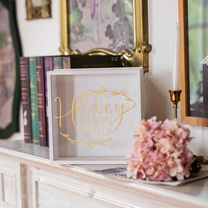 Honey Moon Fund Box And Card Rustic Box,Gift Card Box,White Wedding Box,Shadow Box