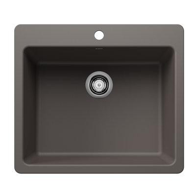 Liven Silgranit 25" Single Bowl Dual Mount Kitchen Sink - Volcano Gray