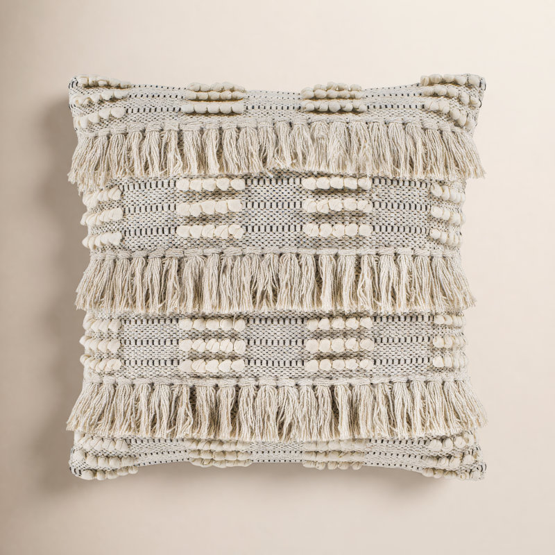 Venora Fringed Cotton Throw Pillow, 22" x 22", Polyester/Polyfill