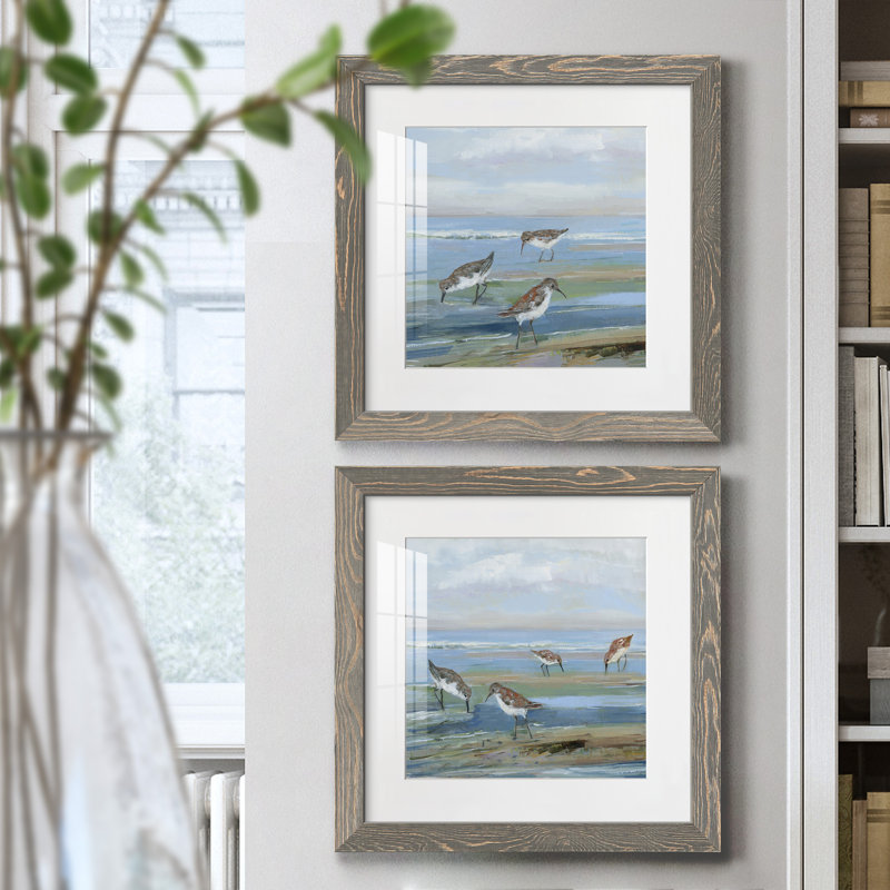 Seabird Beach I - ensemble de 2 peintures, H 17 po x l 34 po x P 1,5 po, Cadre en papier gris