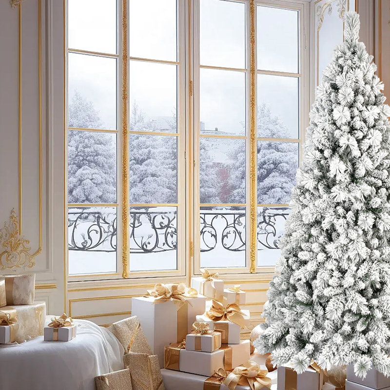 Arbre de Noël de 5 pi avec apparence floquée et 250 lumières blanches chaudes, 518 pointes, branches enneigées et à aiguilles dures, installation rapide, support en métal solide pour les Fêtes, installation facile, saison des fêtes