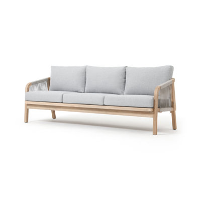 80 “W Outdoor Acacia Wood Woven Sofa With Cushions