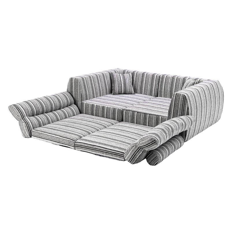 Canapé rembourré 3 places avec coussins décoratifs Striped Boucle, Noir blanc
