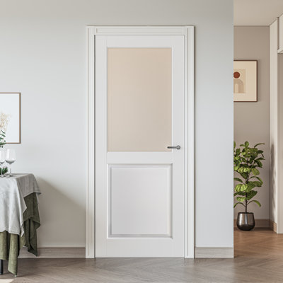 Half Frosted Glass Slab Door Solid Manufactured Wood White Primed Standard Door Without Frame and Hardware Kit