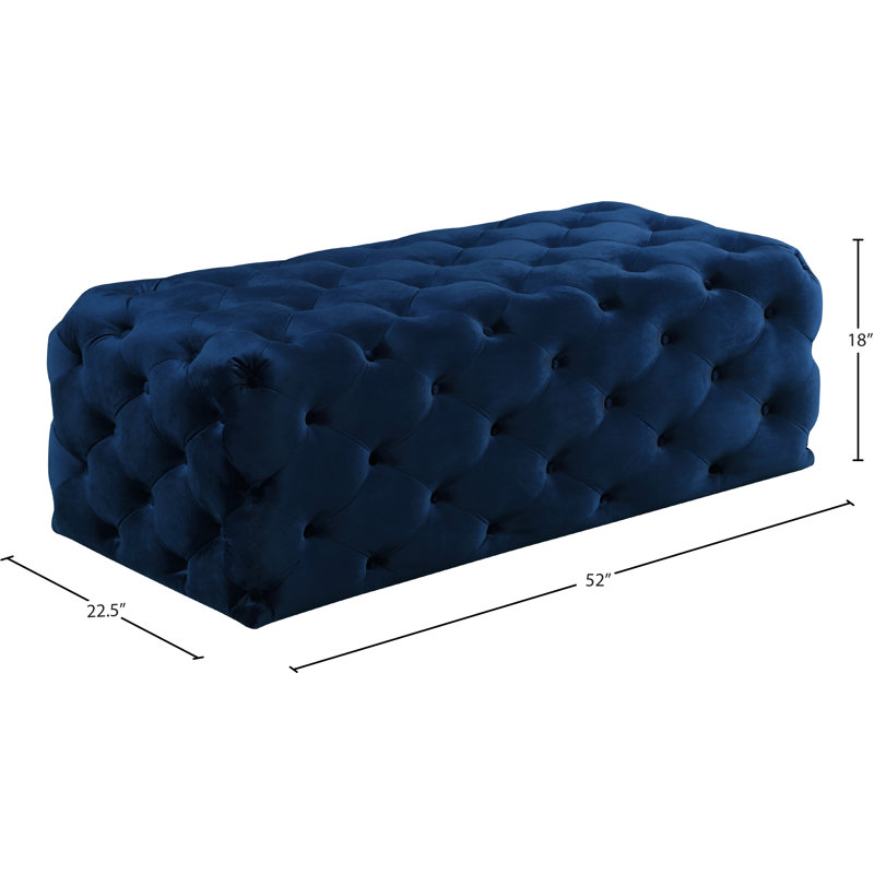 Repose-pieds cocktail rectangulaire en velours capitonné de 52 po Paz, Velours marine
