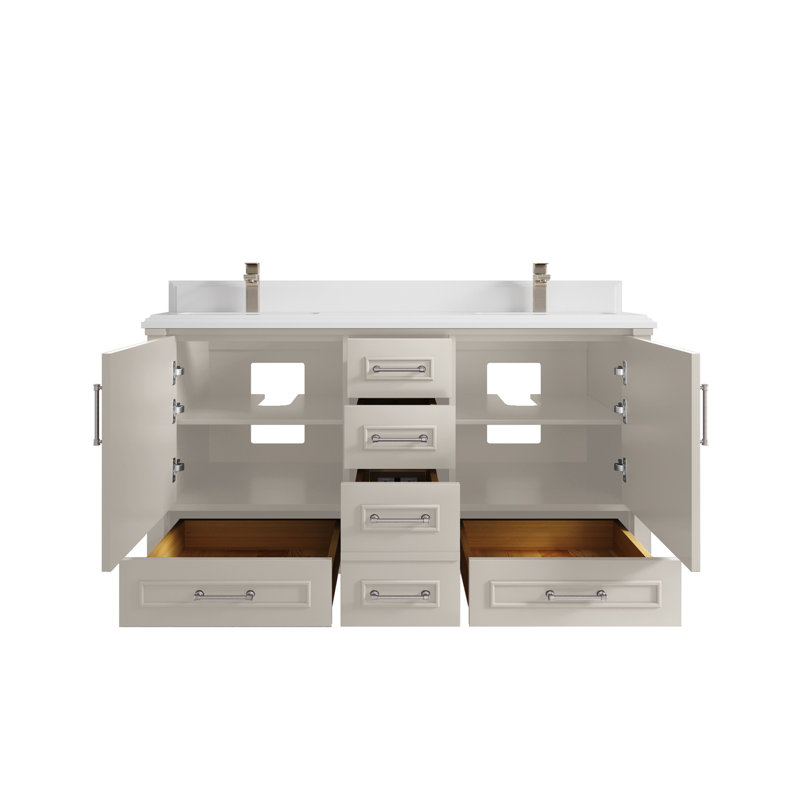 60 po X P 22 po D Meuble-lavabo double de salle de bain Hale, Blanc, Grain fin